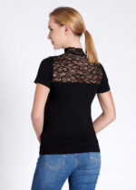 Bluză pe gât cu dantelă cu mânecă scurtă - Belinay 1068 - negru - imagine 7