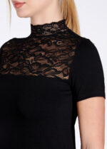 Bluză pe gât cu dantelă cu mânecă scurtă - Belinay 1068 - negru - imagine 8