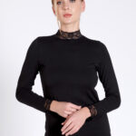 Bluză pe gât, cu dantelă cu mânecă lungă - Belinay 8521