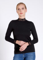 Bluză pe gât, cu dantelă cu mânecă lungă - Belinay 8521