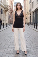 Maiou cu dantelă - Belinay 0644 - negru - imagine 4
