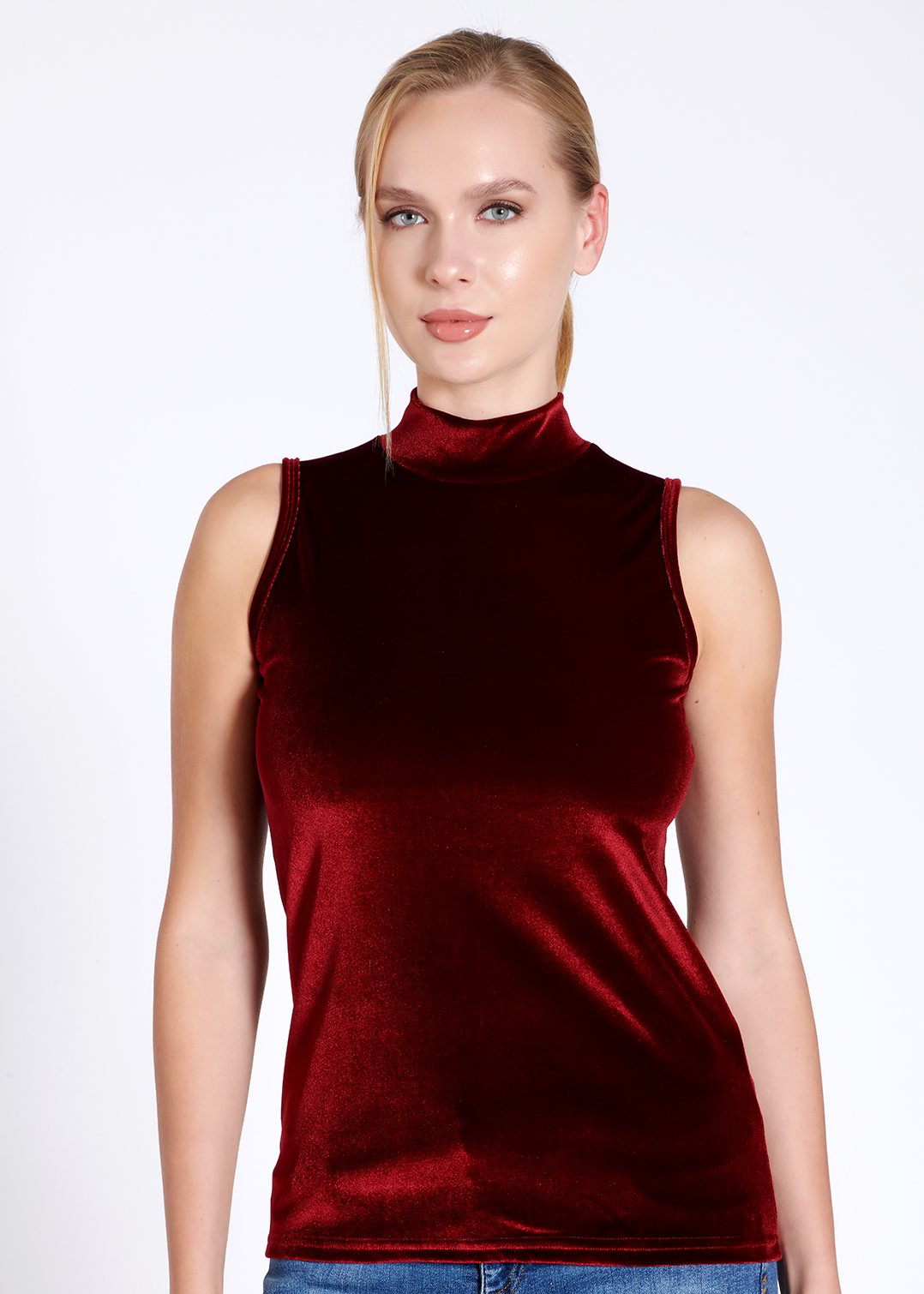 FRT202483857 Bluză pe gât din catifea - Belinay 8030 - bordo - imagine 1