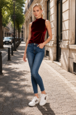 Bluză pe gât din catifea - Belinay 8030 - bordo - imagine 3