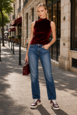 Bluză pe gât din catifea - Belinay 8030 - bordo - imagine 5