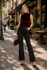 Bluză pe gât din catifea - Belinay 8030 - bordo - imagine 6