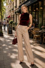 Bluză pe gât din catifea - Belinay 8030 - bordo - imagine 2