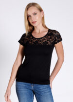 Bluză cu dantelă cu mânecă scurtă - Belinay 1083 - negru - imagine 6