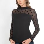 Bluză pe gât, cu dantelă cu mânecă lungă – Belinay 8542
