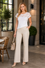 Bluză cu dantelă cu mânecă scurtă - Belinay 1083 - alb - imagine 6